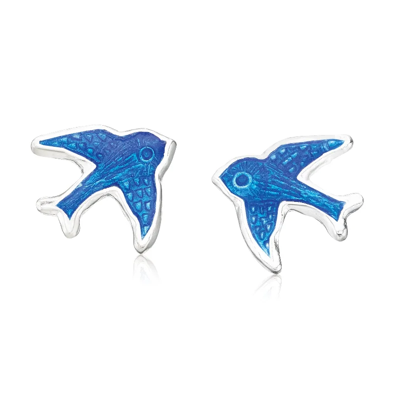 Sterling Silver Blue Enamel Bird Kids Stud Earrings