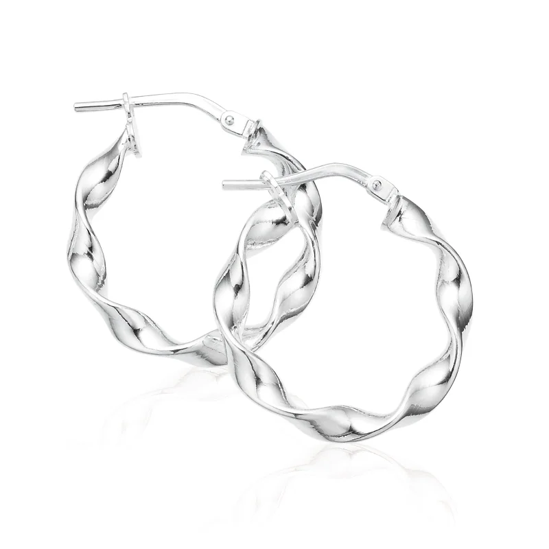 Sterling Silver 15mm Twist  Hoop Earrings