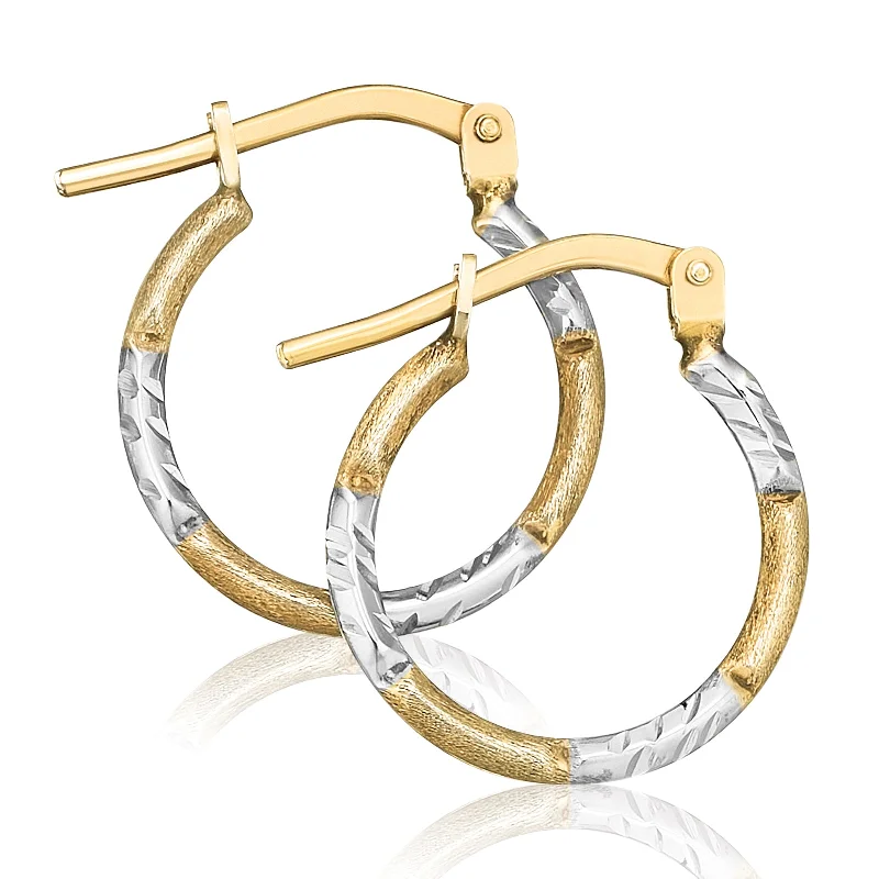 9ct Yellow Gold Silver Filled 10x2mm Patterned Hoop Earrings