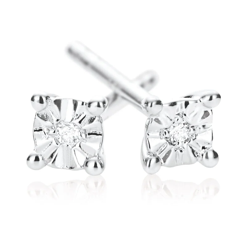 Sterling Silver Diamond Set Stud Earrings