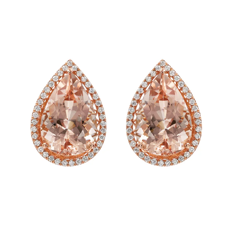 14KR MORGANITE AND DIAMOND EARRINGS  MOR=12.53 D=.59CT