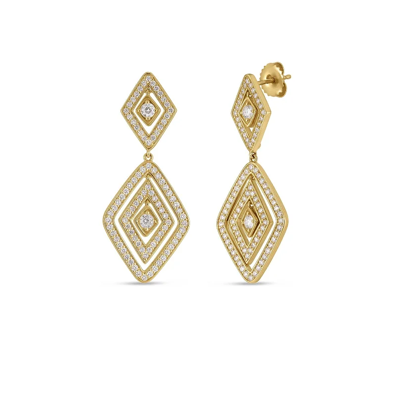 18K Yellow Gold Diamante Diamond Dangle Earrings