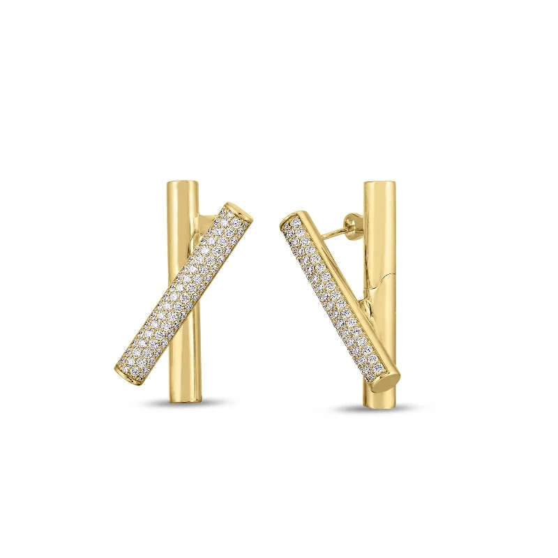 18K Yellow Gold Domino Diamond Crossover Earrings