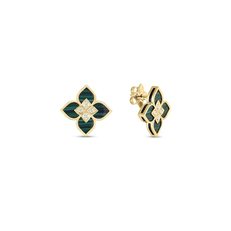 18K Yellow Gold Venetian Princess Small Malachite & Diamond Frame Earrings