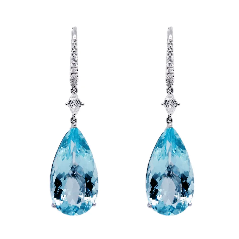 18KW AQUA MARINE & DIAMOND EARRING