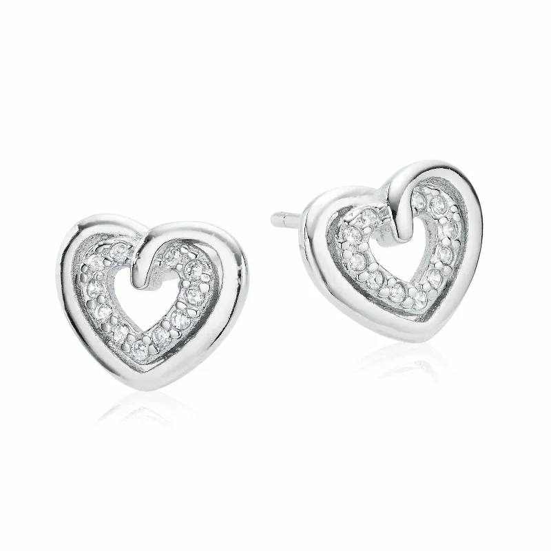 Sterling Silver Cubic Zirconia Heart Stud Earrings