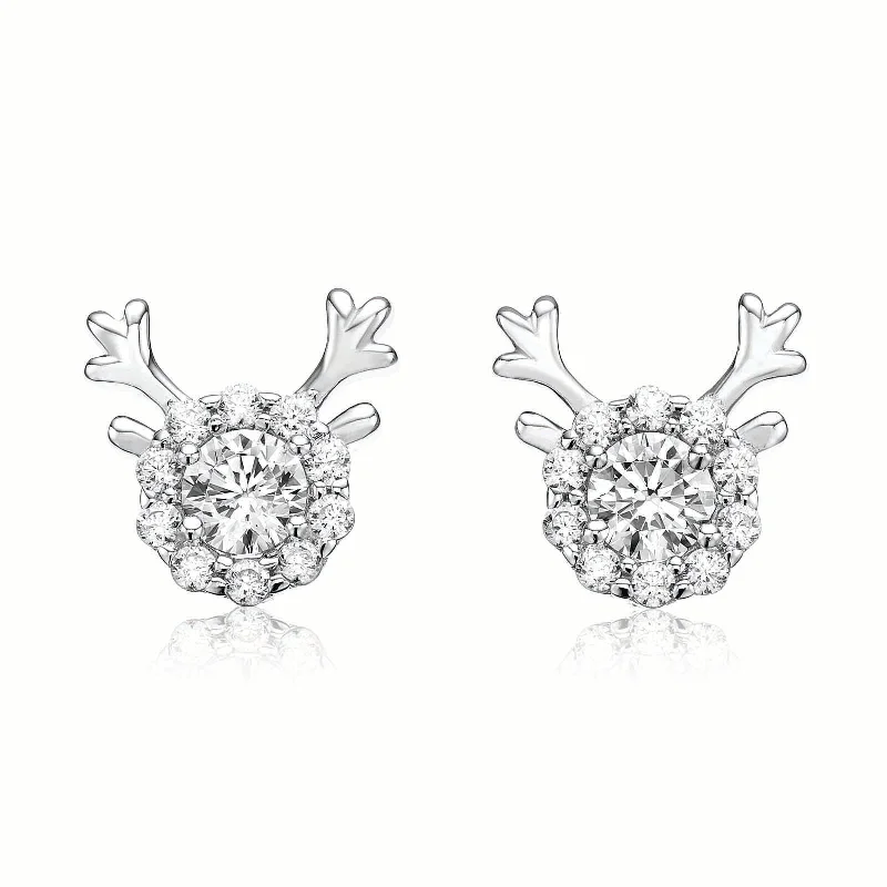 Sterling Silver Cubic Zirconia Reindeer Stud Earrings