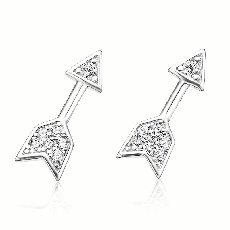 Sterling Silver Cubic Zirconia Arrow Stud Earrings