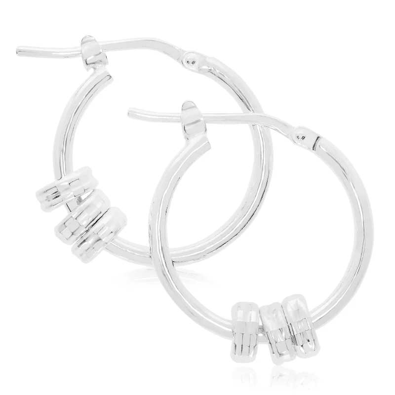 Sterling Silver 15mm 3-Ring Hoop Earrings