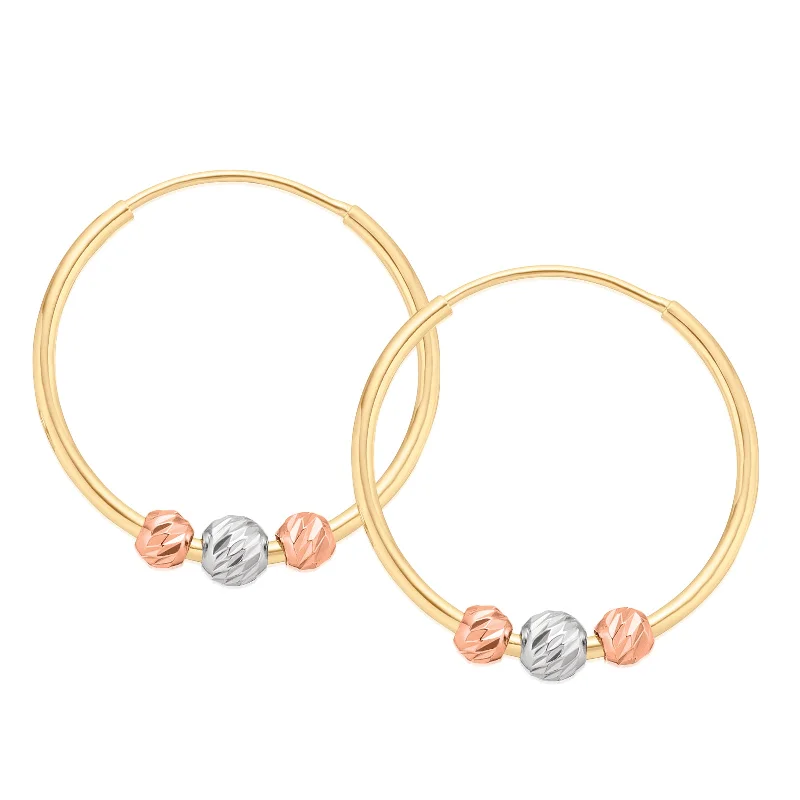 9ct Three Tone Gold Silver Filled 15mm Multi Ball Hoop Earrings