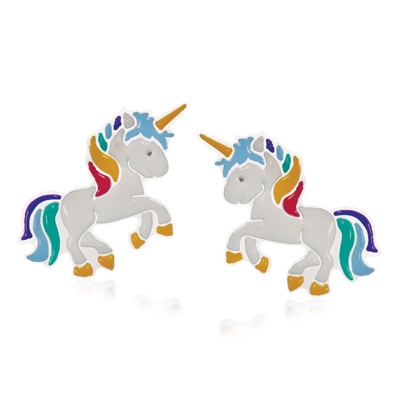 Sterling Silver Enamel Unicorn Kids Stud Earrings