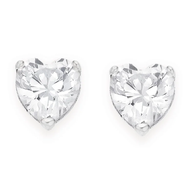 Sterling Silver 6mm Cubic Zirconia Heart Studs