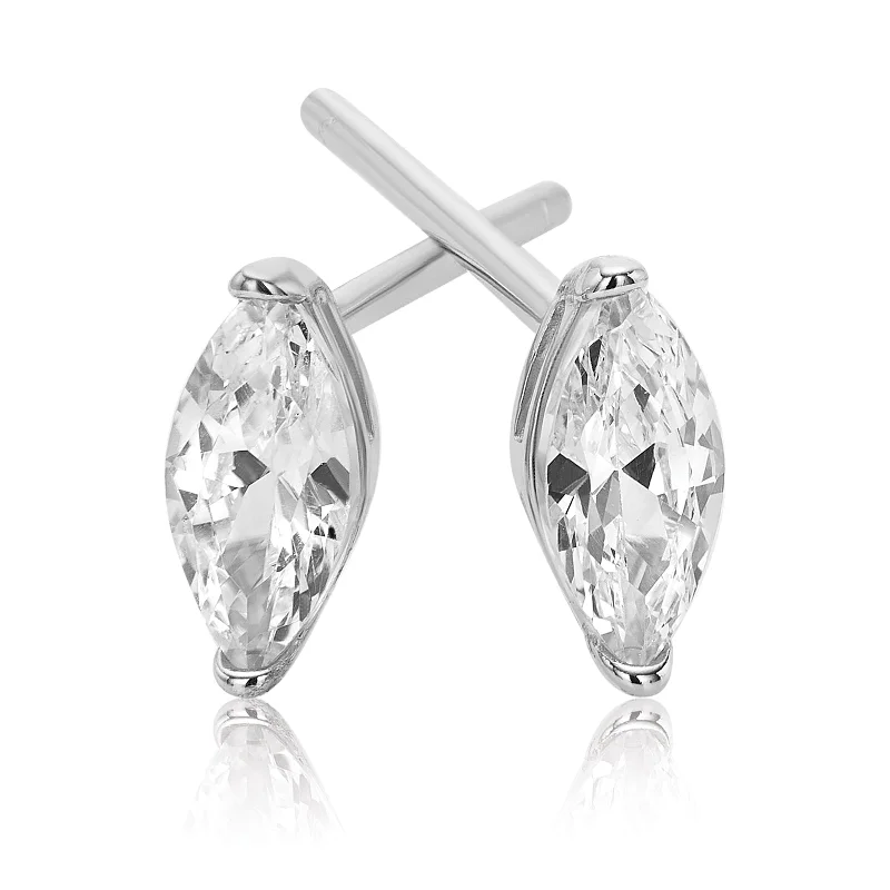 Sterling Silver 3x6mm Marquise Cut Cubic Zirconia  Stud Earrings