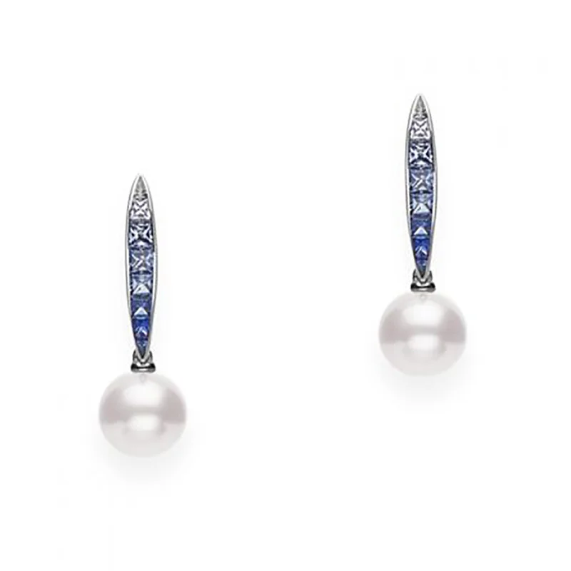 Akoya Cultured Pearl Ocean Earrings with Blue Sapphire