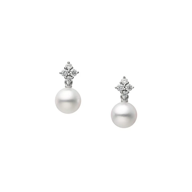 Classic Akoya Cultured Pearl and Diamond Earrings