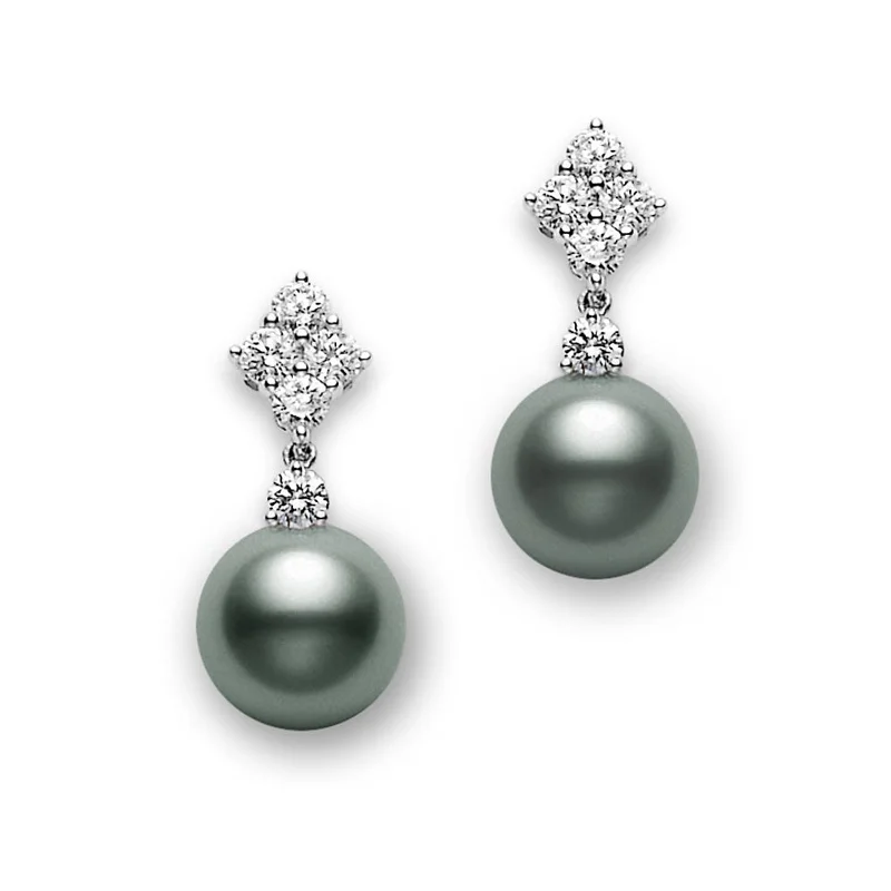 Classic Elegance Black South Sea Cultured Pearl and Diamond Earrings