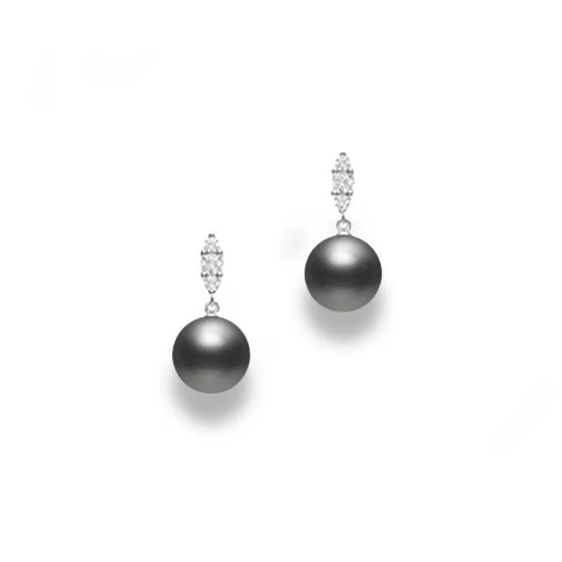 Morning Dew Black South Sea Cultured Pearl and Diamond Earrings