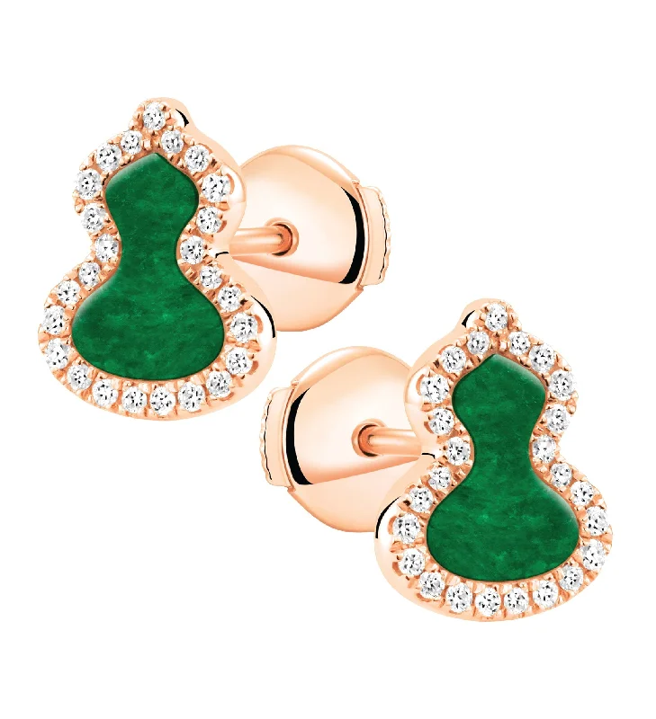 Petite Wulu ear studs in 18K rose gold with diamonds and jades