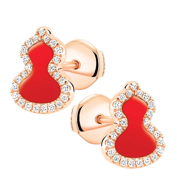 Petite Wulu ear studs in 18K rose gold with diamonds and red agates