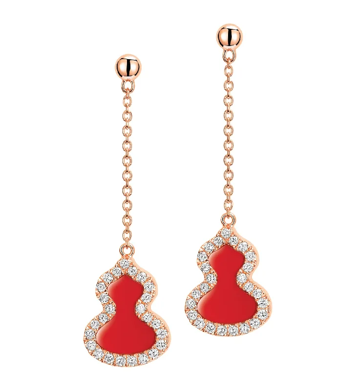 Petite Wulu earrings in 18K rose gold with diamonds and red agate