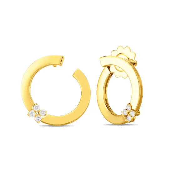 18k Love In Verona Single Diamond Flower Circle Hoop Earrings