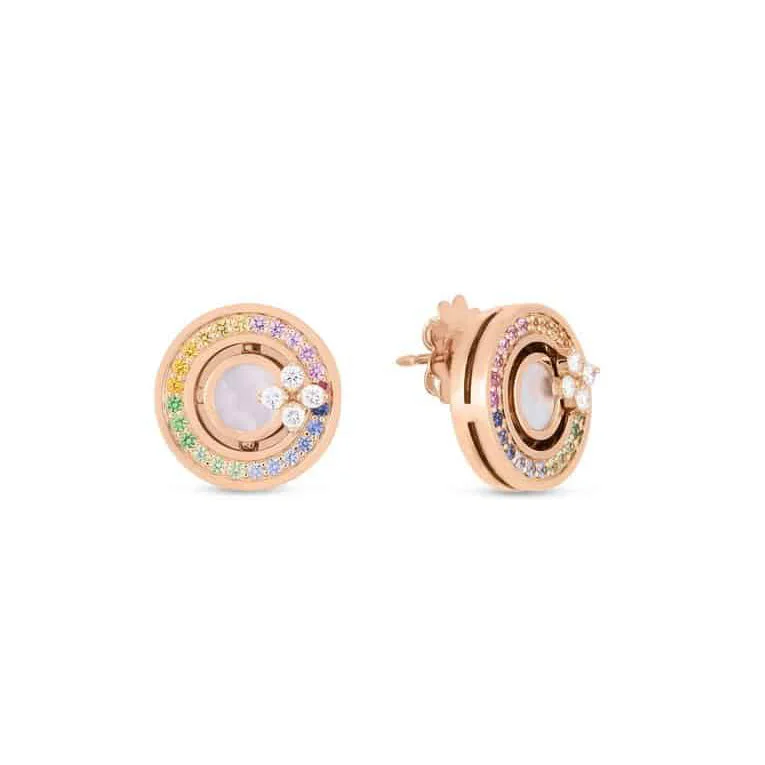 18k R Love In Verona Rainbow Stud Earrings W. Sapphires, Diamonds & Mother Of Pearl