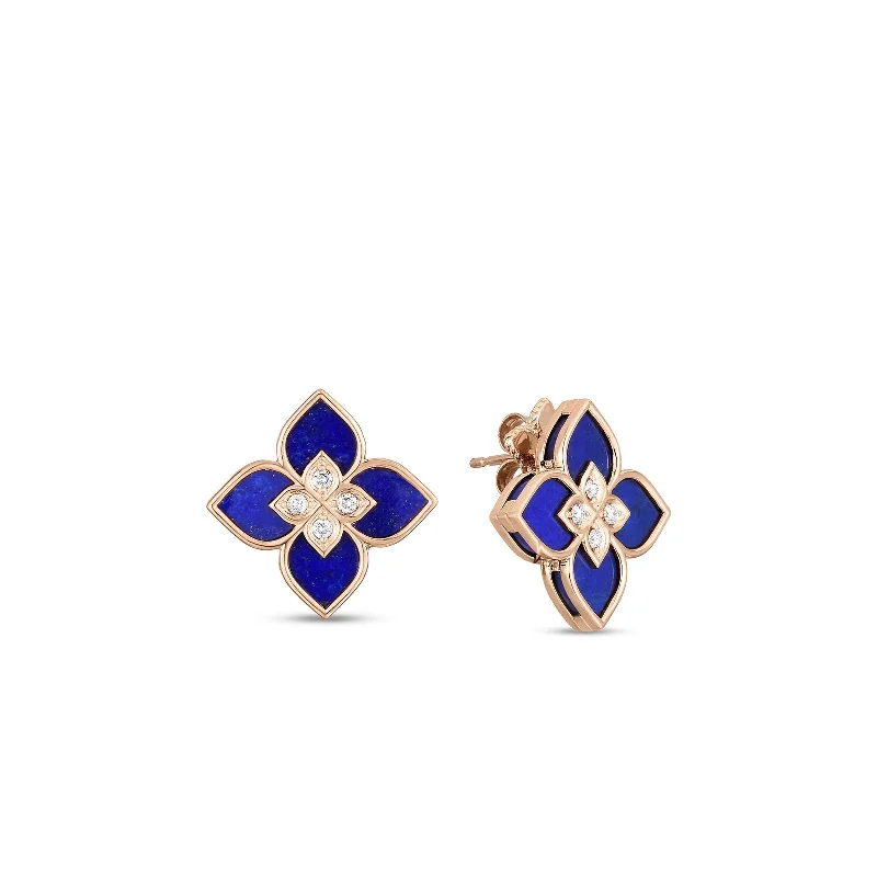 18K Rose Gold Venetian Princess Small Lapis & Diamond Earrings