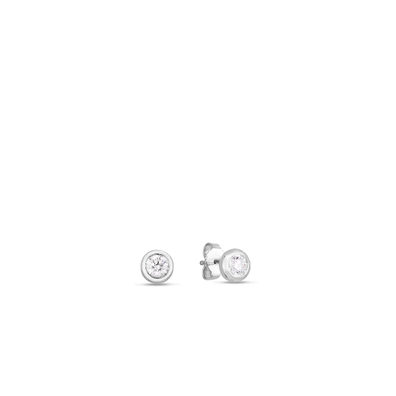 18K White Gold Classic Diamond Bezel Stud Earrings