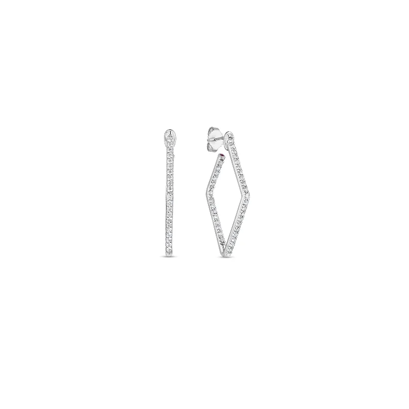 18K White Gold Classic Diamond Small Square Hoop Earrings