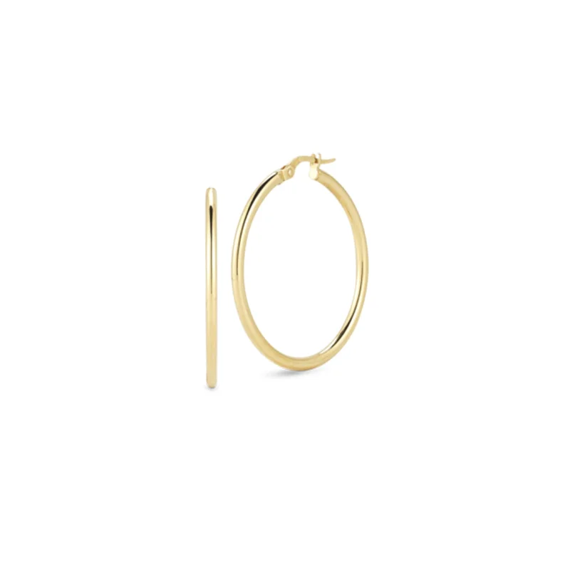 18K Yellow Designer Gold Medium Round Hoop Earrings