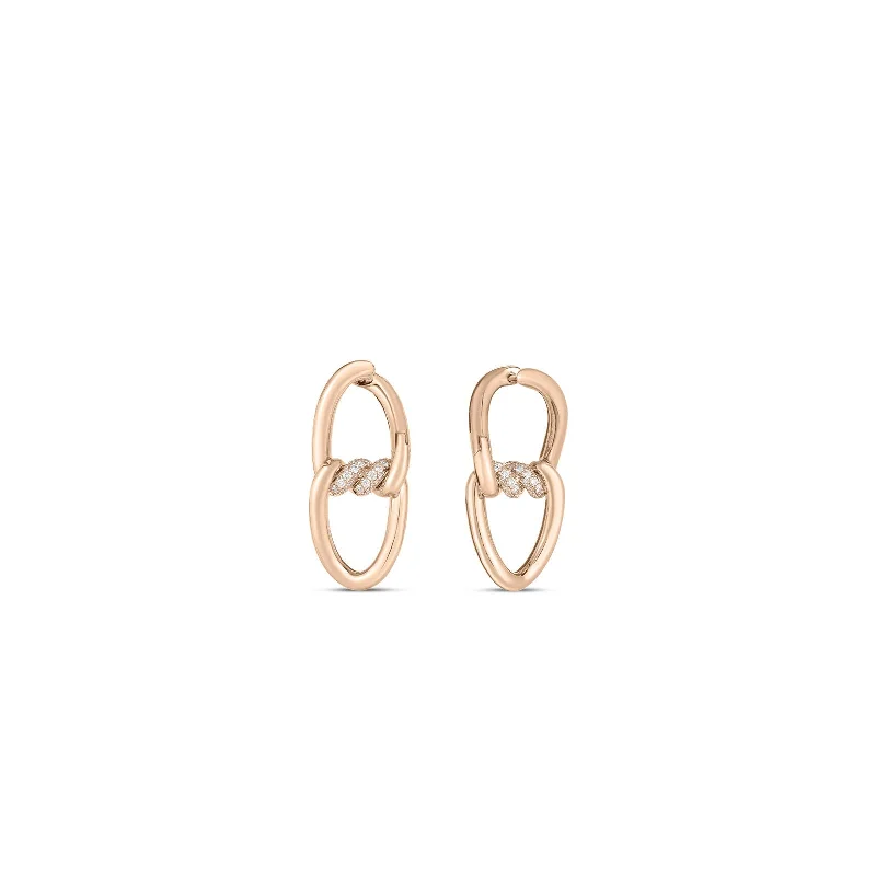 18K Yellow Gold Cialoma Small Chain Link Earrings W. Diamond Accent