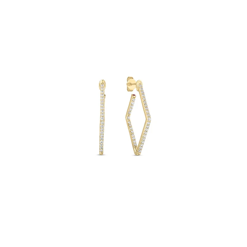 18K Yellow Gold Classic Diamond Small Square Hoop Earrings