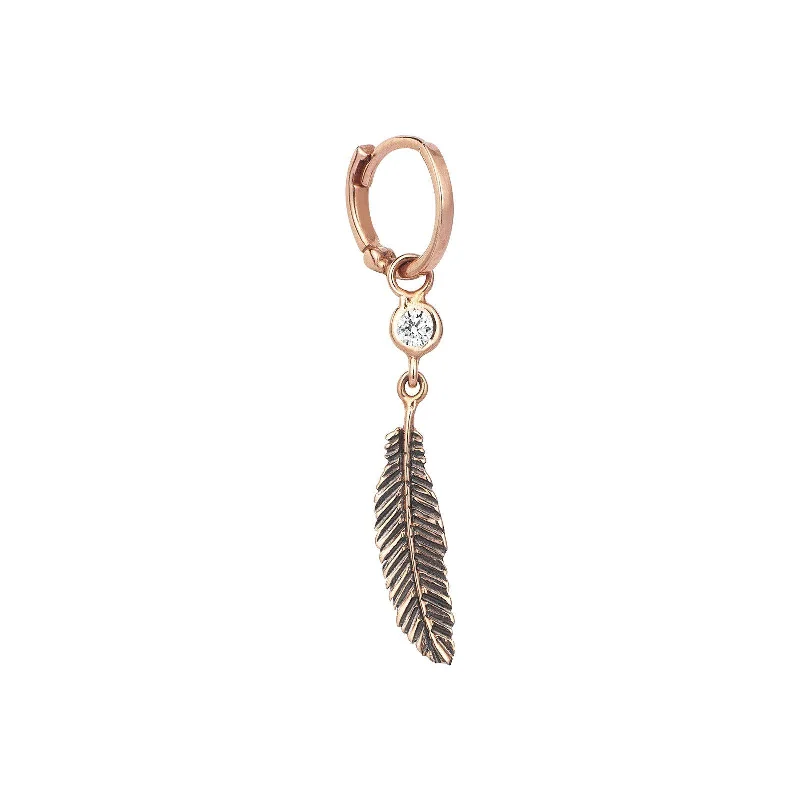 Feather Solitaire Dangling Hoop Earring