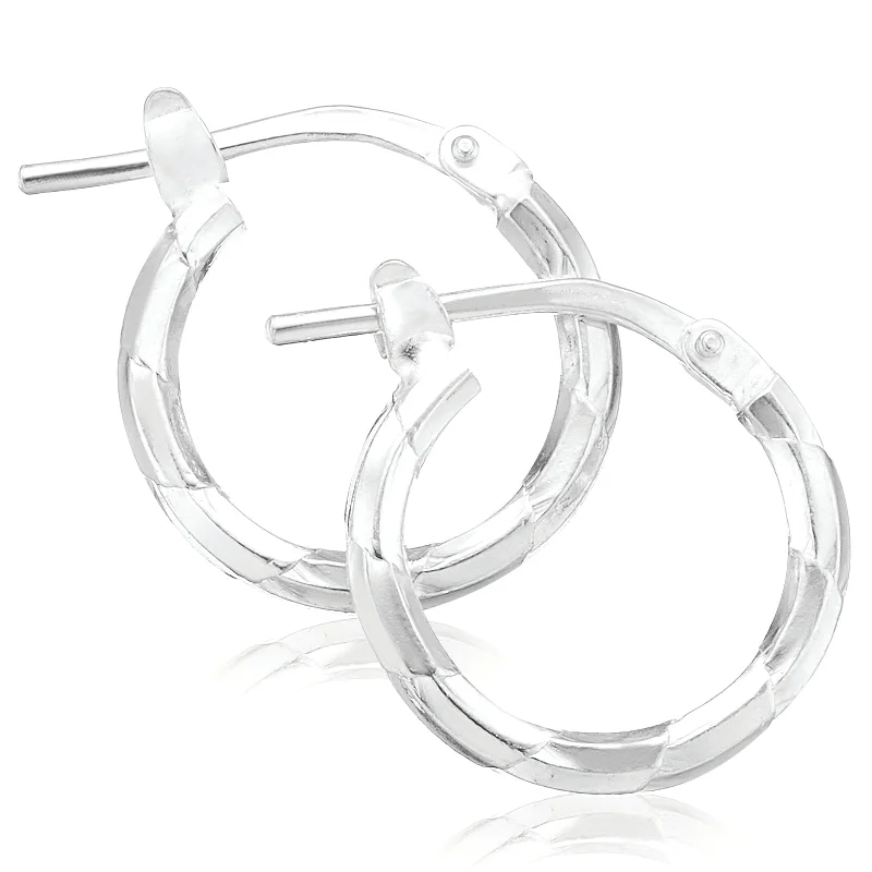 Sterling Silver 10x1.8mm Pattern Hoops