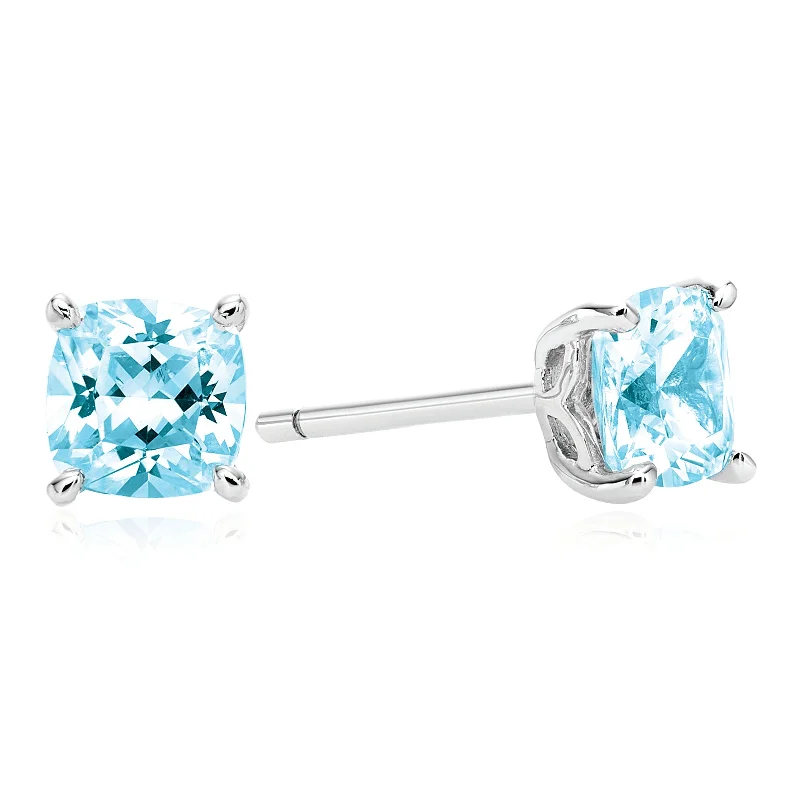 Sterling Silver Cush 5x5mm Blue Cubic Zirconia Stud Earrings