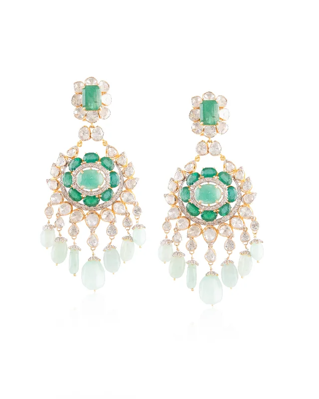 Suman Polki And Diamond Long Earrings