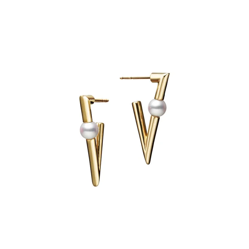 V Code Akoya Cultured Pearl Earrings in 18K Yellow Gold