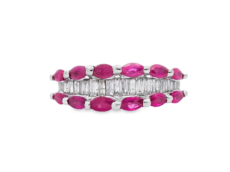 White Gold Ruby and Diamond Band