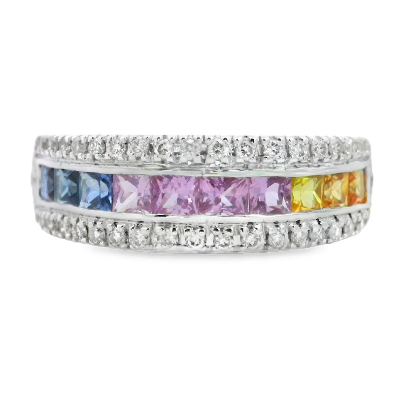 White Gold Multi-Color Sapphire & Diamond Ring