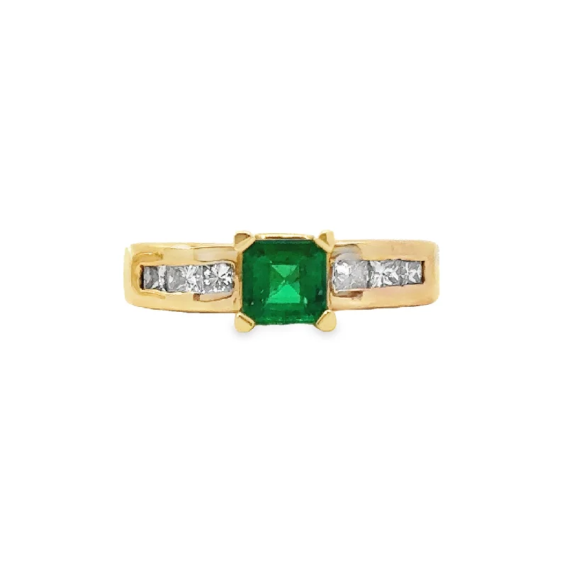 Yellow Gold Emerald and Diamond Ring