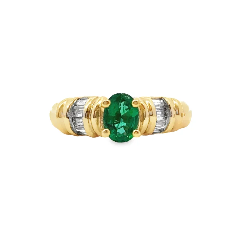 Yellow Gold Emerald and Diamond Ring