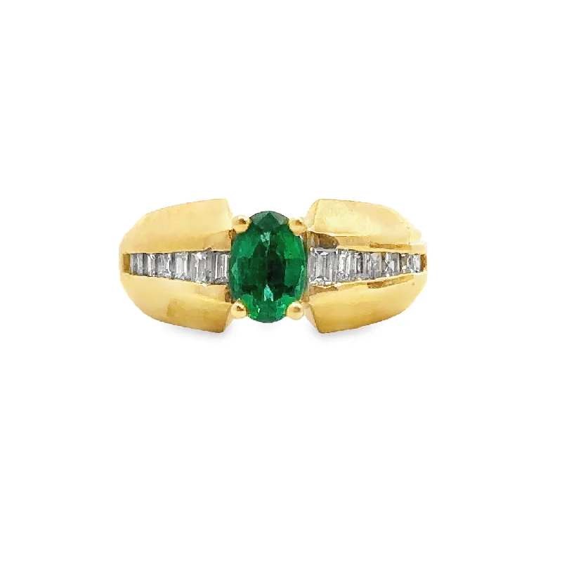 Yellow Gold Emerald and Diamond Ring