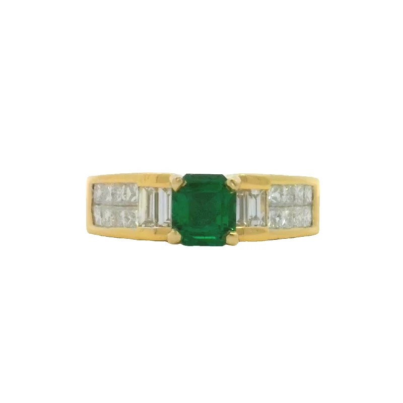 Yellow Gold Emerald and Diamond Ring