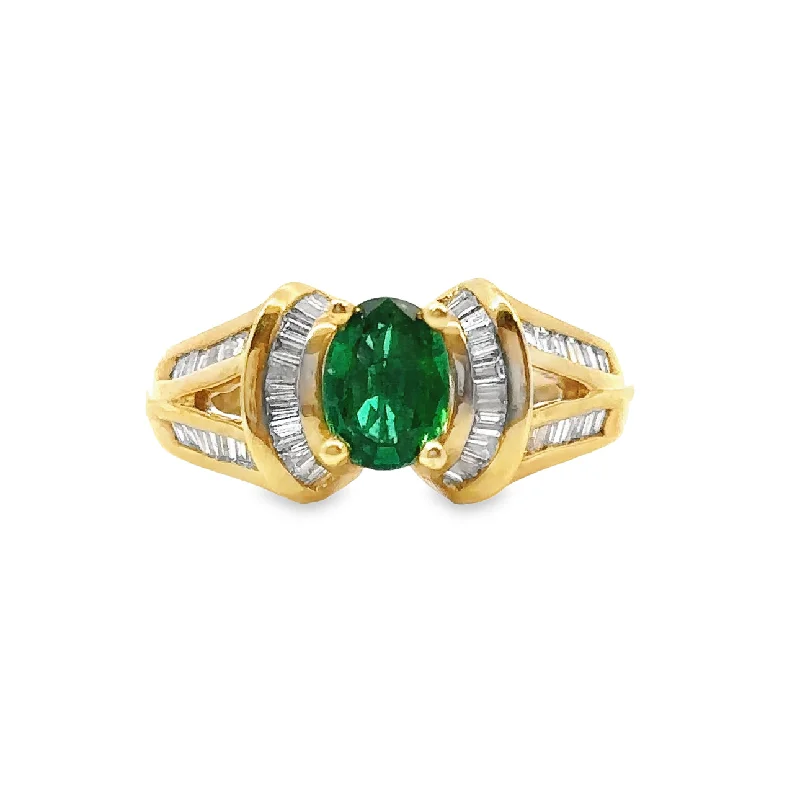 Yellow Gold Emerald and Diamond Ring