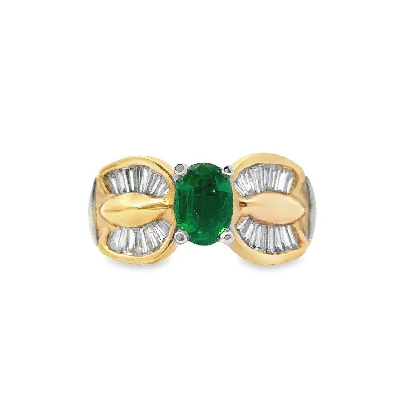 Yellow Gold Emerald and Diamond Ring