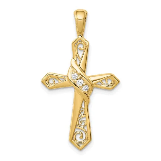 14KY Gold 1/20th ctw Diamond Cross Pendant