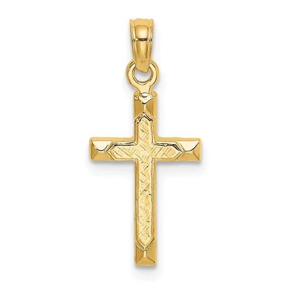 14KY Gold Cross w/ Engraved Center & Polished Beveled Edges