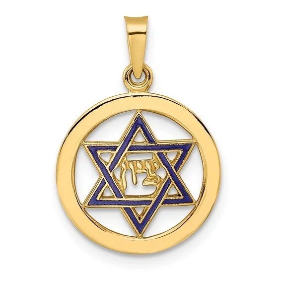 14KY Gold Enameled Star of David Pendant