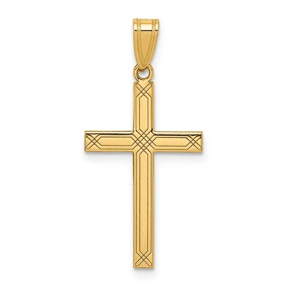 14KY Gold Laser Engraved Cross Pendant