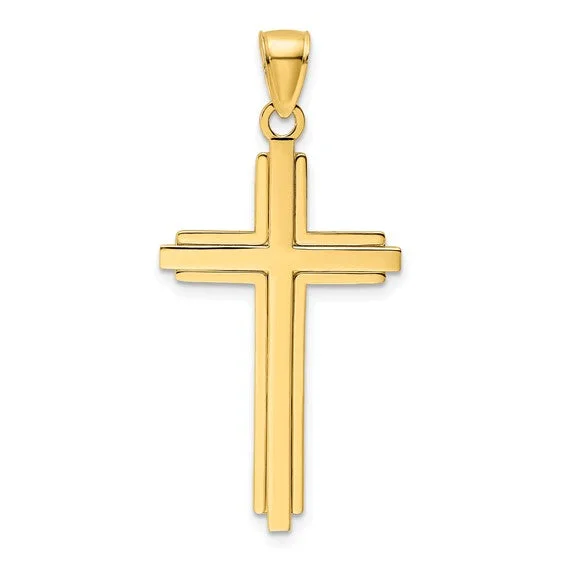 14KY Gold Stepped Edge Cross Pendant